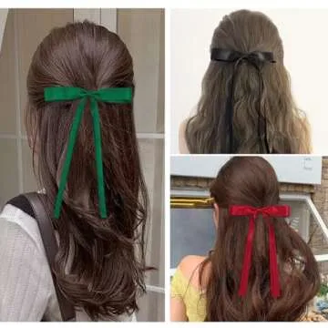 8PCS Ribbon Bows knot Hair Clips for Women Girls, Silky Satin Tassel Barrettes With Long Tail, Cute Ponytail Holder Hair Styling Accessories (8 colors Brown)