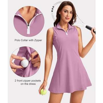 Viodia Women's Tennis Golf Dress with Zipper Pockets