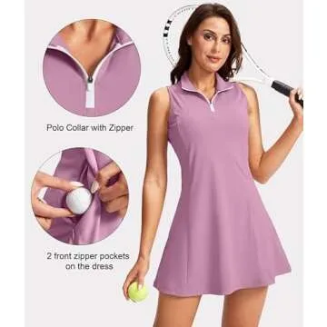 Viodia Women's Tennis Golf Dress with Zipper Pockets
