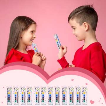 Sabary 24 Pack Watercolor Paint Sets for Valentine's Day Gifts 8 Washable Water Color Paints with Gift Card and 20 Meters Red Rope for Valentine School Birthday Gift Exchange Graduation