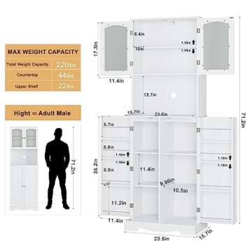 HOSTACK 71'' Pantry Cabinet, Tall Storage Cabinet with Microwave Stand, Freestanding Kitchen Hutch with Doors and Adjustable Shelves, Mordern Food Pantry for Kitchen, Dining Room, White