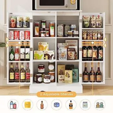HOSTACK 71'' Pantry Cabinet, Tall Storage Cabinet with Microwave Stand, Freestanding Kitchen Hutch with Doors and Adjustable Shelves, Mordern Food Pantry for Kitchen, Dining Room, White