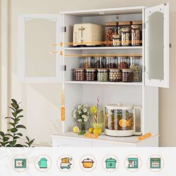 HOSTACK 71'' Pantry Cabinet, Tall Storage Cabinet with Microwave Stand, Freestanding Kitchen Hutch with Doors and Adjustable Shelves, Mordern Food Pantry for Kitchen, Dining Room, White