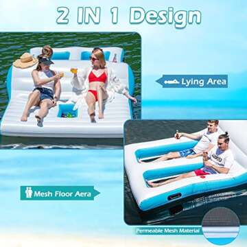 Goplus Inflatable Floating Island, Giant 4-6 Person Lake Floats Lounge Raft W/Ergonomic Backrest, 4 ...