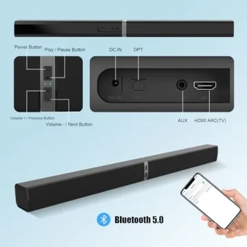 MZEIBO 60W Sound Bar - Bluetooth & Wired for TVs