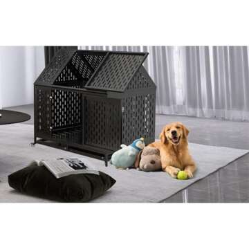 Heavy Duty 45" Dog Crate for Large Breeds - Secure & Comfortable