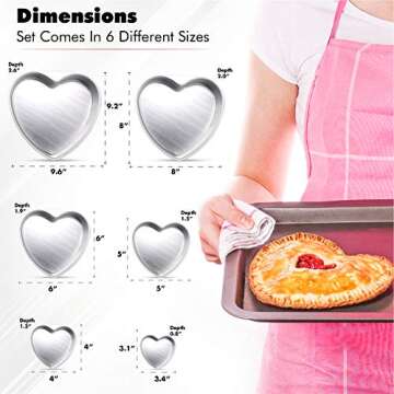 6-Piece Heart Shaped Cake Pan Set, 3/4/5/6/8/10 Inch Aluminium Cake Baking Pans, Muffin Cheesecake M...