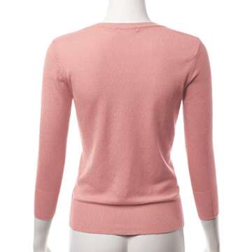 EIMIN Women's 3/4 Sleeve V-Neck Button Down Stretch Knit Cardigan Sweater PEACHBEIGE M