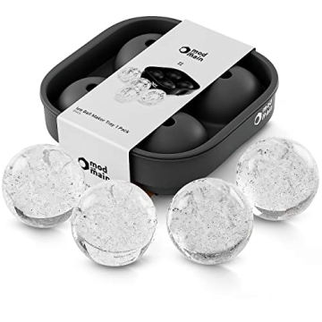 Mod And Main Black Ice Ball Maker Tray - Create 4 x 1.78" Slow Melting Whiskey and Cocktail Spheres ...