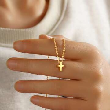 M MOOHAM Cross Necklace for Women - Gold Necklace Jewelry for Women, Dainty 14k Gold Plated Tiny Small Cross Pendant Necklaces for Women, Religious Christian Gifts Jewelry for Women