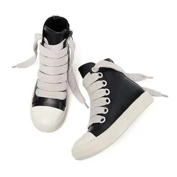 IMPREMEY Women's High Top Sneakers Lace Up PU Leather Shoes with Thick Soles and Zipper, Fashionable Walking Shoes