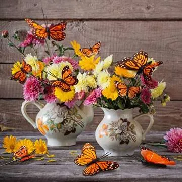 24 Pcs Monarch Butterfly Decorations 4 Size Artificial Monarch Feather Fake Butterfly Picks Crafts with Wire for Wall Flower Pot Spring Floral Party Home Decor(Orange)
