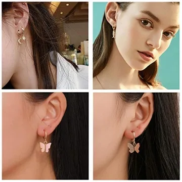 Charming 12 Pairs Gold Butterfly Earrings for Women