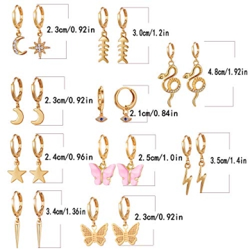 Charming 12 Pairs Gold Butterfly Earrings for Women