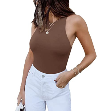 REORIA Sexy Sleeveless Halter Neck Racer Back Bodysuit - Stylish and Versatile Tank Top