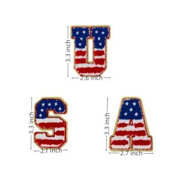 3 PCS 3.3" USA Chenille Letter Patches,Iron on Patches for Hats, Chenille Patches for Bags Clothes B...