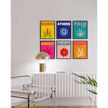HAUS AND HUES Colorful Framed Wall Art - Set of 6 Trendy Travel Wall Decor, Aesthetic Preppy Room Decor, Travel Decor for Home, Multi Color Around the World Travel Theme (Black Framed, 8x10)