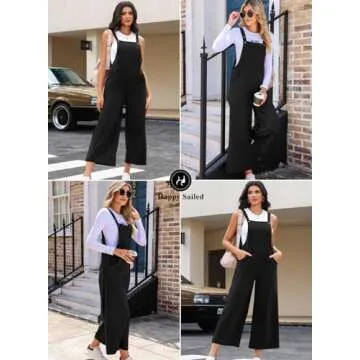 Happy Sailed Corduroy Pants for Women Casual Loose Sleeveless Adjustable Strap Overalls Wide Leg Jumpsuits with Pockets Fashion 2024 Black Small