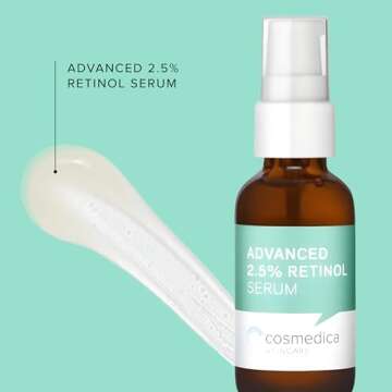 Cosmedica Skincare Facial Serum Trio Set Value for Clear Skin - Vitamin C Super Serum, 2.5% Retinol Serum, Pure Hyaluronic Acid Serum – Vegan, Cruelty-Free Skincare 3 pack