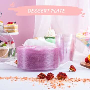 BUCLA 100pack Dessert Plates Pink Plates 6.5inch -100pack Plastic Dessert Forks 5inch-100Pack Dispos...
