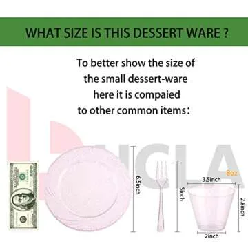 BUCLA 100pack Dessert Plates Pink Plates 6.5inch -100pack Plastic Dessert Forks 5inch-100Pack Disposable 9oz Rose Pink Plastic Cups- Perfect for Weddings& Parties&Mothers Day Plates