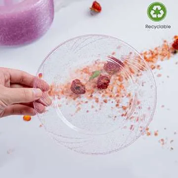 BUCLA 100pack Dessert Plates Pink Plates 6.5inch -100pack Plastic Dessert Forks 5inch-100Pack Disposable 9oz Rose Pink Plastic Cups- Perfect for Weddings& Parties&Mothers Day Plates