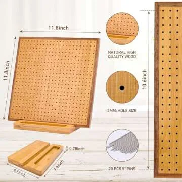 11.8" Crochet Blocking Board with 20 Pins/Pegs, Blocking Board for Crocheting Knitting, Bamboo Grann...
