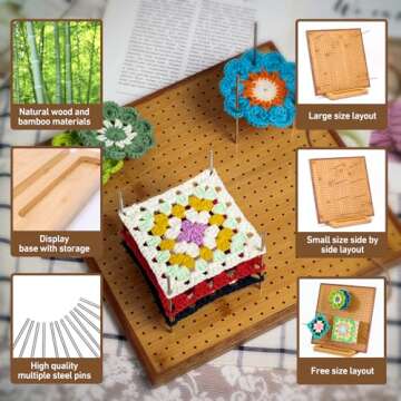 11.8" Bamboo Crochet Blocking Board with Pins for Beginners