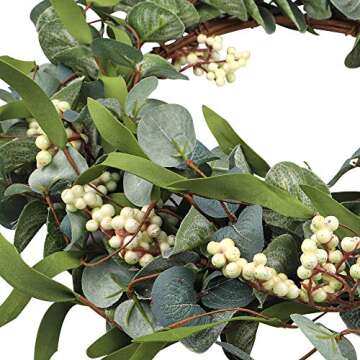 CEWOR Artificial Eucalyptus Wreath for Front Door 20in, Spring Summer Green Leaf Wreath for Farmhouse Wall Wedding Decor Window Front Porch Patio Garden Decoration