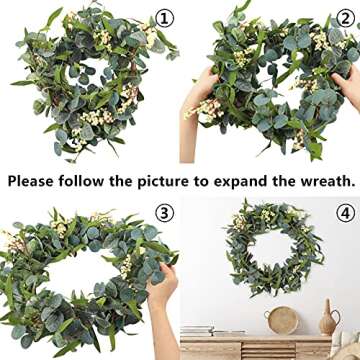 CEWOR Artificial Eucalyptus Wreath for Front Door 20in, Spring Summer Green Leaf Wreath for Farmhouse Wall Wedding Decor Window Front Porch Patio Garden Decoration