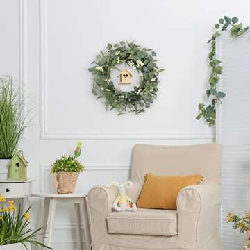 CEWOR Artificial Eucalyptus Wreath for Front Door 20in, Spring Summer Green Leaf Wreath for Farmhouse Wall Wedding Decor Window Front Porch Patio Garden Decoration
