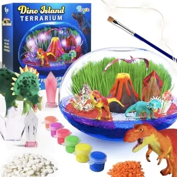 Bryte Light Up Dinosaur Terrarium Kit for Kids - Dino Habitat with Real Plants, Figurines, Volcano &...