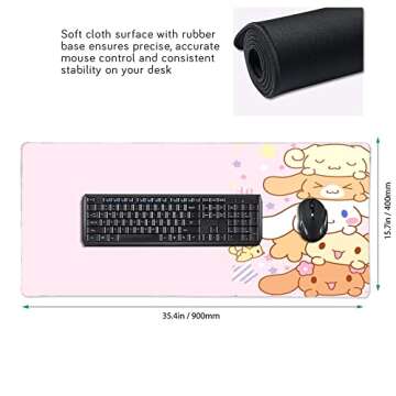 Pink Kawaii Girly Gaming Mouse Pad, Cute Long Extended XXL Desk Mat, Extra Large Mousepad Girl Keybo...