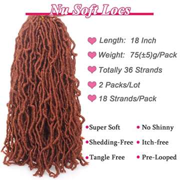 Leeven 18 Inch 350# New Soft Locs Crochet Braids Hair Cooper Red Pre-looped Curly Faux Locs Crochet ...
