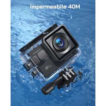 WOLFANG Action Camera 4K 20MP GA100, Waterproof 40M Underwater Camera for Snorkeling, EIS Stabilization WiFi 170° Wide Angle Helmet Camera for Vlogging with External Microphone, Remote Control