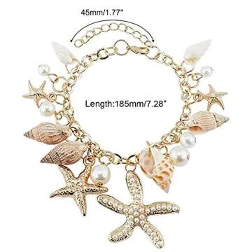 PH PandaHall Fashion Sea Shell Starfish Bracelets Mermaid Costume Jewelry Golden Shell Beads Bracele...