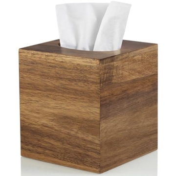 ALELION Tissue Box Cover Square - Acacia Wood Tissue Box Holder for Tabletop Night Stands Bathroom O...