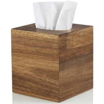 ALELION Tissue Box Cover Square - Acacia Wood Tissue Box Holder for Tabletop Night Stands Bathroom O...