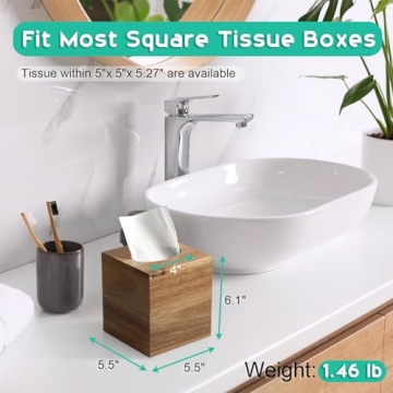 ALELION Acacia Wood Square Tissue Box Cover for Home