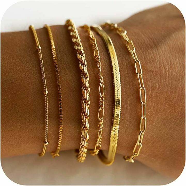 DEARMAY 14K Gold Stackable Bracelets for Women