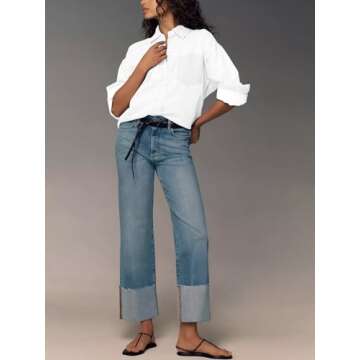 KUNMI Jeans for Women Wide Leg Baggy High Waist Boyfriends Straight Leg Stretchy Denim Pants Trendy ...