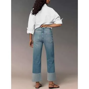 KUNMI Jeans for Women Wide Leg Baggy High Waist Boyfriends Straight Leg Stretchy Denim Pants Trendy Fall 2024