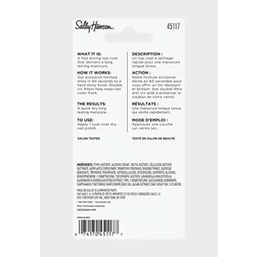 Sally Hansen Insta-Dri®, Clear Top Coat, Quick Dry, Long Lasting, Streak-Free Shine, Clear Nail Polish