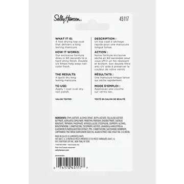 Sally Hansen Insta-Dri®, Clear Top Coat, Quick Dry, Long Lasting, Streak-Free Shine, Clear Nail Polish