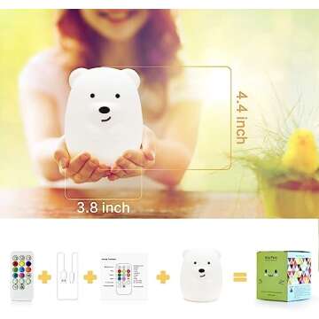 PAMANO LED Nursery Night Lights for Kids -USB Rechargeable Cute Animal Silicone Lamps with Touch Sensor and Remote Control -Portable Color Changing Glow Soft Cute Baby Infant Toddler Gift (Bear)