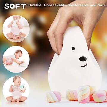 PAMANO LED Nursery Night Lights for Kids -USB Rechargeable Cute Animal Silicone Lamps with Touch Sensor and Remote Control -Portable Color Changing Glow Soft Cute Baby Infant Toddler Gift (Bear)
