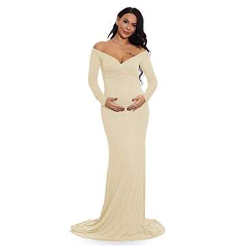 ZIUMUDY Maternity Off Shoulder Photo Shoot Photography Dress Solid Color Baby Shower Dress(Medium, B...