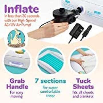 BABYSEATER Toddler Air Mattress with Sides Includes Air Pump, Pillow, Travel Bag, and Repair Kit - Toddler and Kids Travel Bed Air Mattress with Extra Tall Safety Bumpers