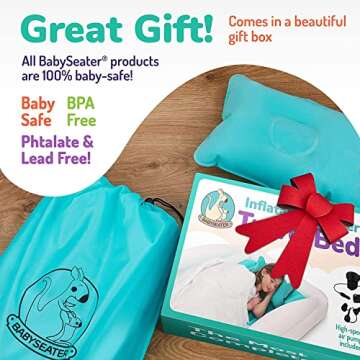 BABYSEATER Toddler Air Mattress with Sides Includes Air Pump, Pillow, Travel Bag, and Repair Kit - Toddler and Kids Travel Bed Air Mattress with Extra Tall Safety Bumpers
