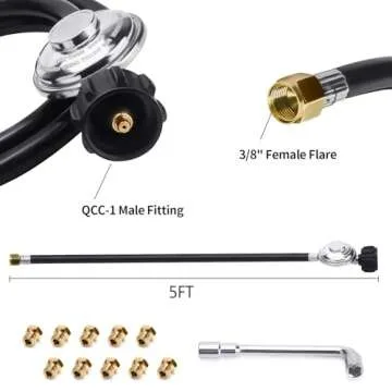 DasTior 5 Ft Propane Regulator with Hose,Propane Hose Adapter for Weber Conversion Kit Variety of Gr...
